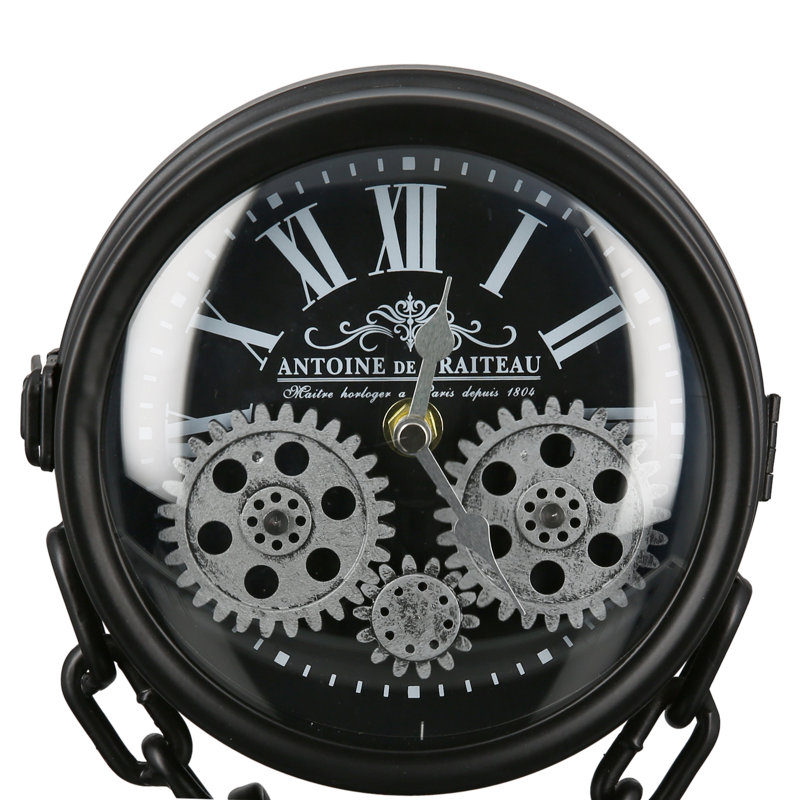 Roman Numeral Metal Mechanical Tabletop Clock in Black