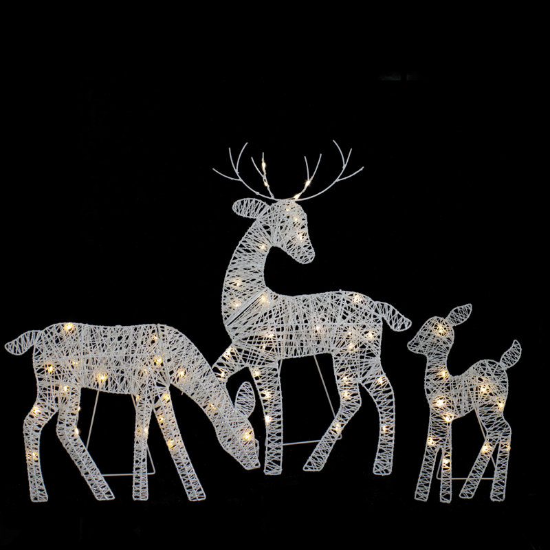 Ensemble de 3 décorations de Noël pour famille de rennes blancs éclairés à DEL 29 po