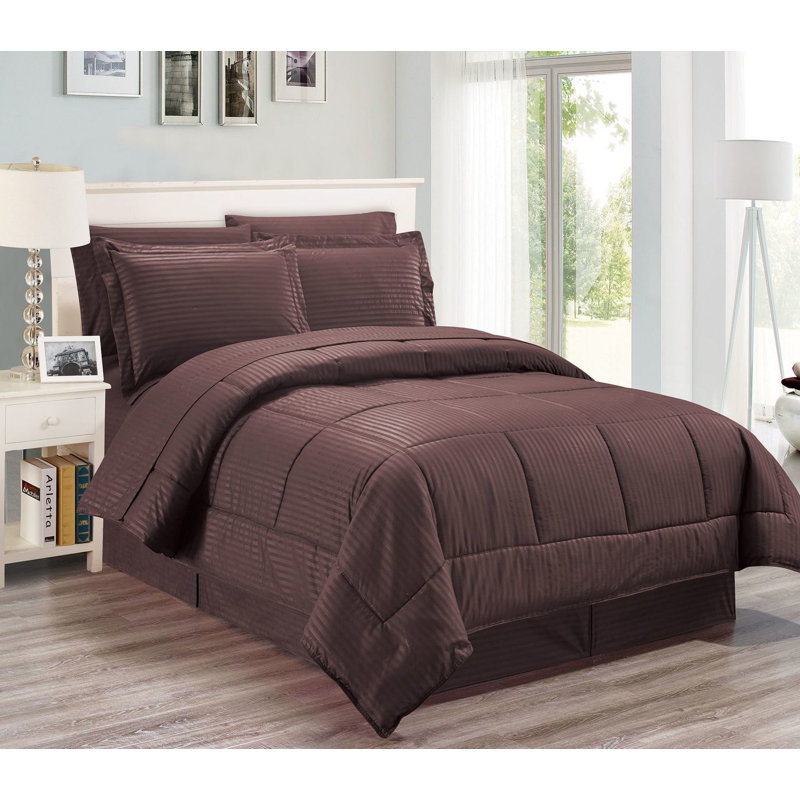 Aria Polyester Box Stitch Comforter, King Comforter + 7 Additional Pieces, Chocolate