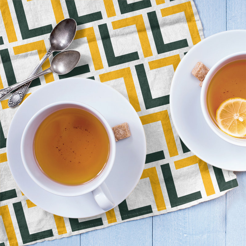 Tea Towel Kitchen Towel, Cotton Blend, White/Dark Green/Gold