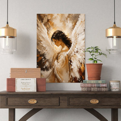 Canvas Wall Art Golden Angel Wings Woman Oil Painting Art Print Vintage Poster Print Home Decor