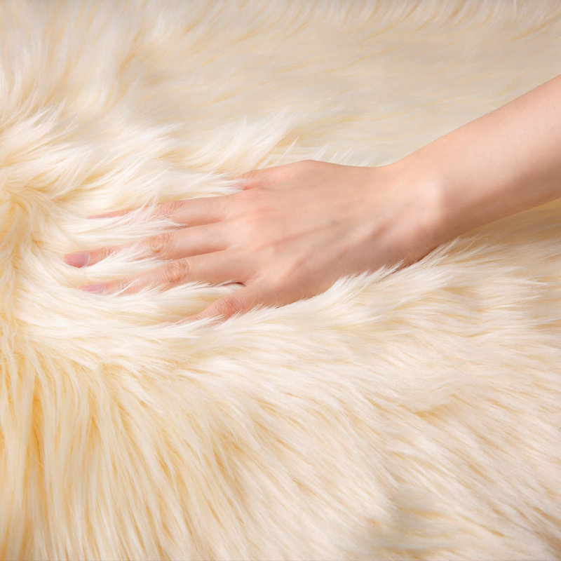 Haja Yellow Fluffy Faux Sheepskin Fur Shag Area Rug, Runner 2' x 8'