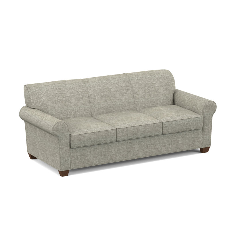 Finn Rolled Arm Sofa with Reversible Cushions, Archetype Quartz, Montana Walnut, 34" H x 83" W x 36" D