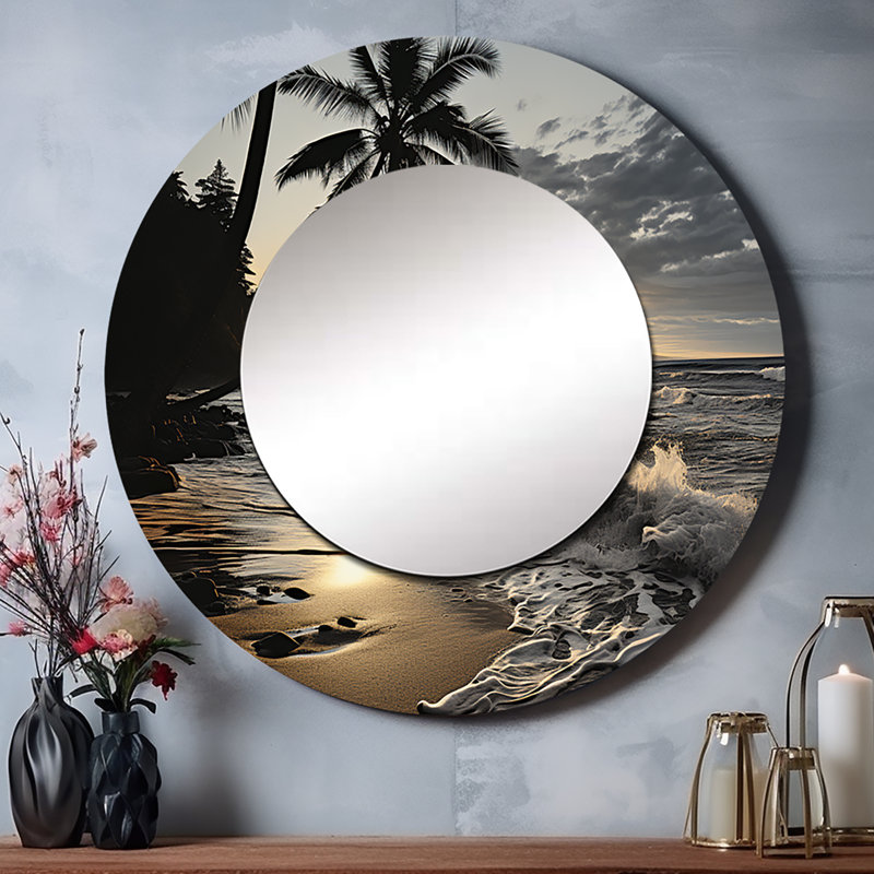 Beach Photo Tropical Escape IV - Beach Mirror, Coastal Round Decorative Wall Mirror, Printed Metal Art, 29" x 29"