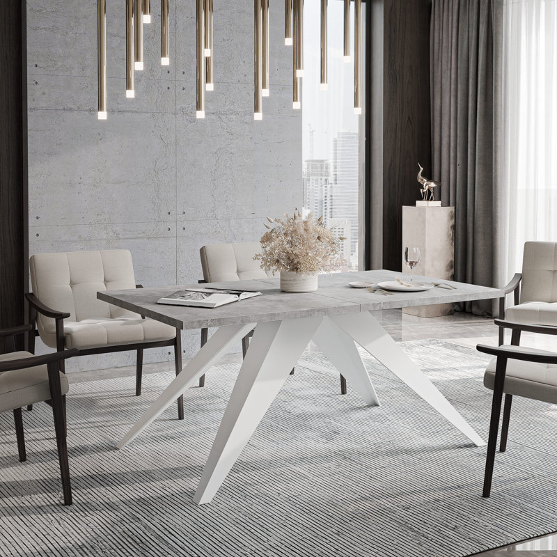 Metal Base Dining Table, White, Bellato Grey, 76cm H x 140cm W x 80cm D