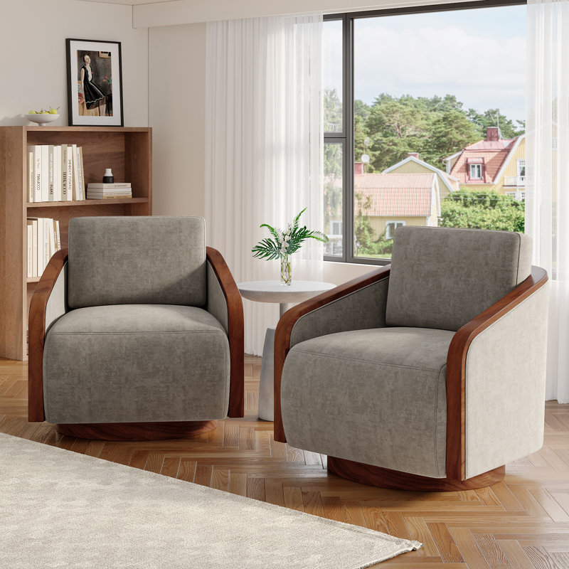 Upholstered Swivel Barrel Chair, Light Brown