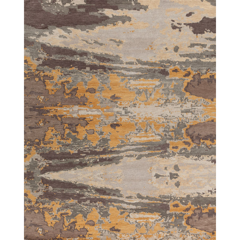 Nuage Wool Abstract Area Rug in Brown/Taupe/Orange, Rectangle 4' x 6'