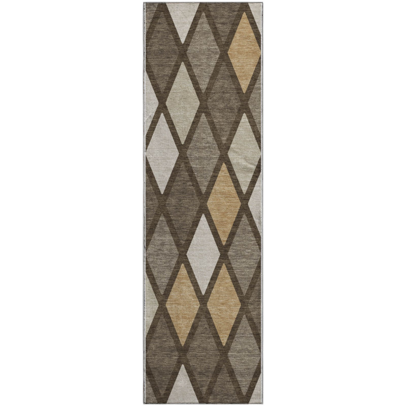 Premium Machine Washable Prisco Brown Rug, Runner 2'3" x 7'6"