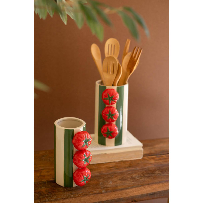 Ceramic Green Striped Vases (Set of 2) 9.5"H Multi Color Glazed Farmhouse Decor
