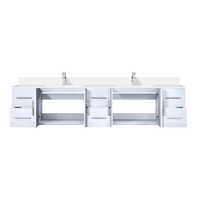 Meuble-lavabo double blanc lustré 84 po X P 22 po D, plateau en marbre de culture et robinet, Blanc lustré