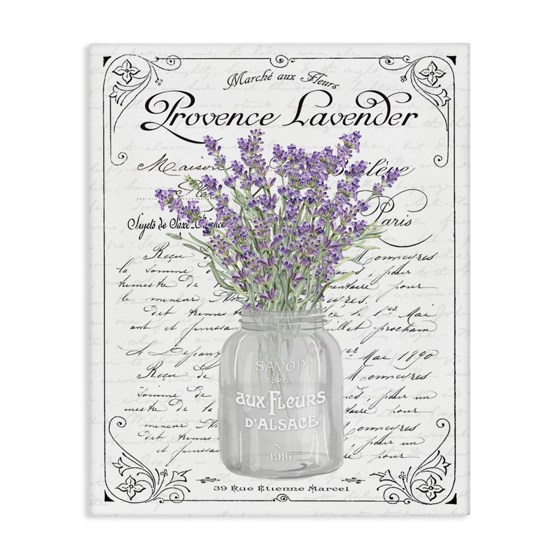 Lavender Sprigs French Script Canvas Wall Art 16x20