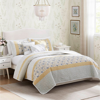 6 Piece Cotton Percale Quilt Set, Soft Breathable Bedding Set for King/Cal King Size Bed