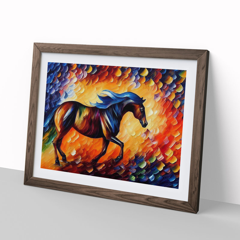 Horse Vol.3 Abstract 1 Piece Single Picture Frame Painting, 34cm H x 46cm W x 2cm D, Walnut