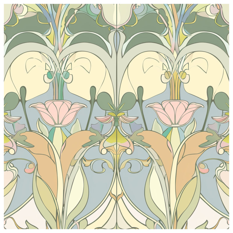 Coussin Art Nouveau, 16 po x 16 po, Beige Floral Geometric
