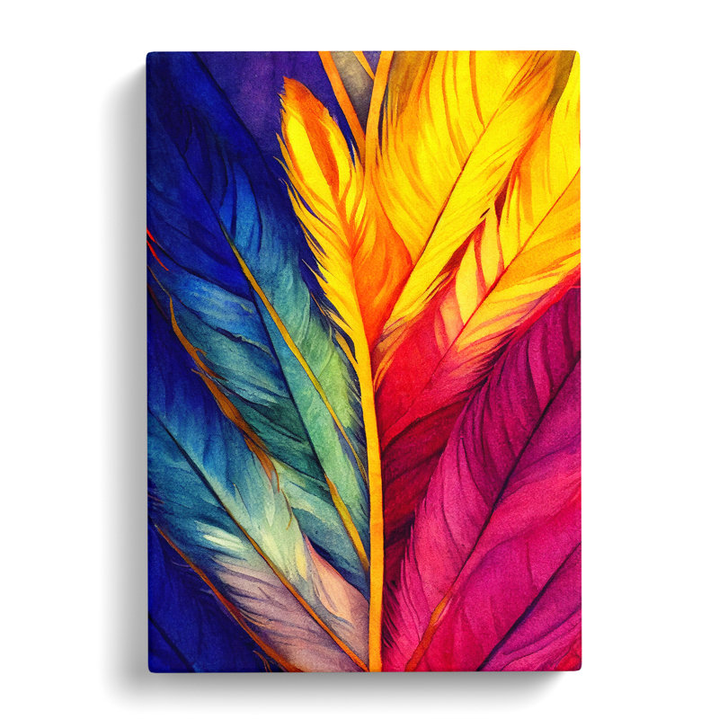 Feathers In Technicolour No.3 - Wrapped Canvas, 50cm H x 35cm W x 3cm D