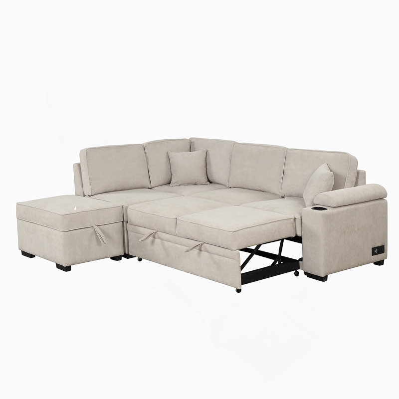 Canapé-lit polyvalent en lin avec repose-pieds pour espaces compacts et confort, Beige