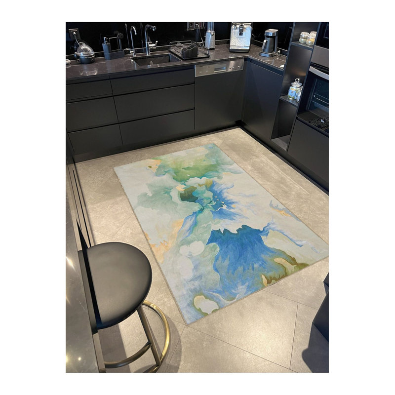 Tapis décoratif bleu et vert, Sous-tapis carré 3 pi 3 po inclus
