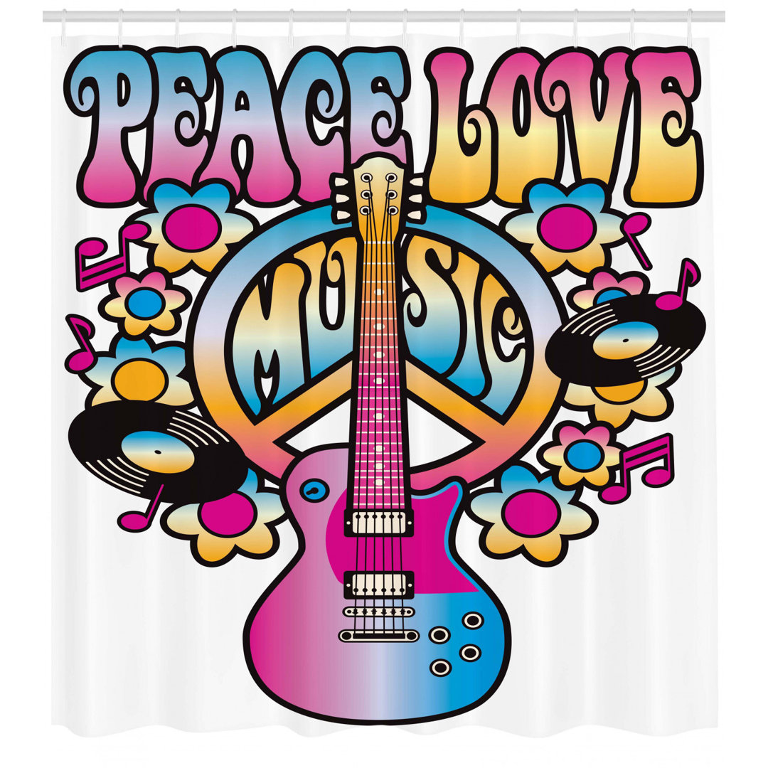 Groovy Peace Love Music Text Single Shower Curtain Hooks East Urban Home 