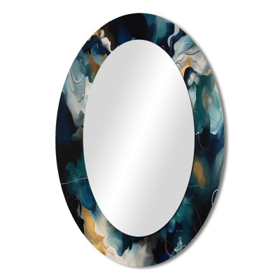 Blue And White Artistic Movement - Abstract Oval Decorative Mirror On Metal