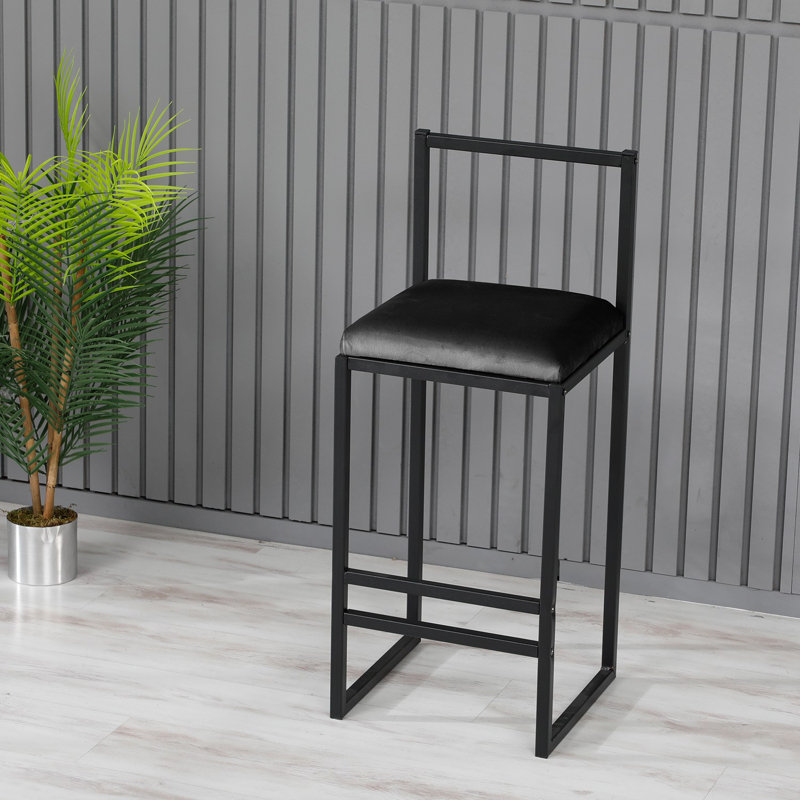 Modern Industrial Bar Stool, Solid Black, 13.8 x 33.1 x 13.8 inches | 100% Metal Construction, 22 DNS Foam Seat (25.6 inches High, 13.8 inches Deep) | Perfect for Home Bars, Kitchens, and Dining Areas, Stylish & Durable