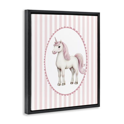 Gentle Unicorn on Pink Stripes Floating Frame, design by Christine Simpson Art