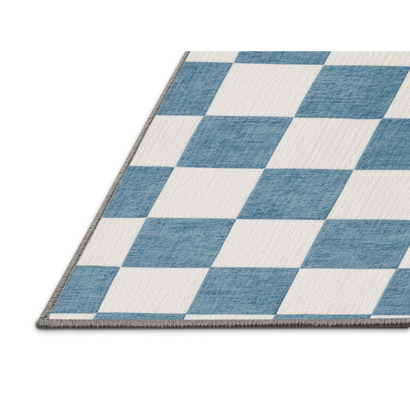 Machine Washable Checkered Gray Area Rug