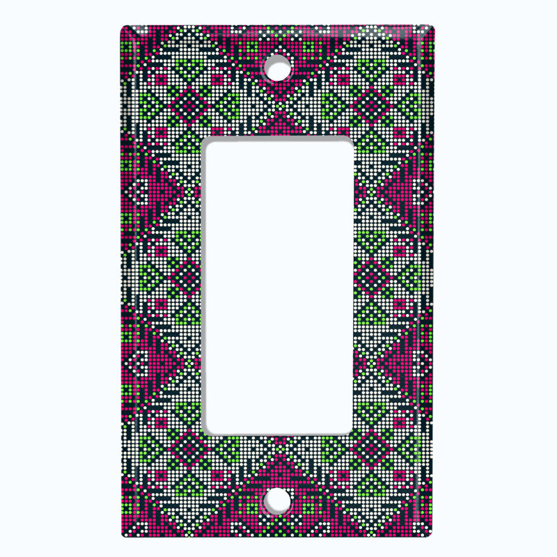 Metal Light Switch Plate Outlet Cover (Vintage Carpet Rug Pink Green Tile Pattern - Single Toggle)