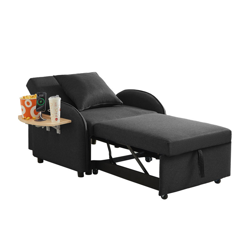 Fauteuil d'appoint convertible de 35 po de largeur avec table pliable et ports de charge, Black