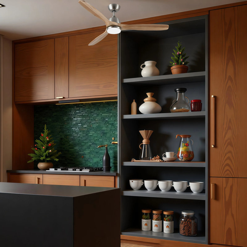 Ventilateur de plafond à DEL 52 po avec flux d'air réversible et télécommande Malley, Chêne / chrome