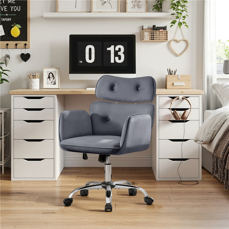 Aishling Polyester Office Chair with Headrest, Dark Gray