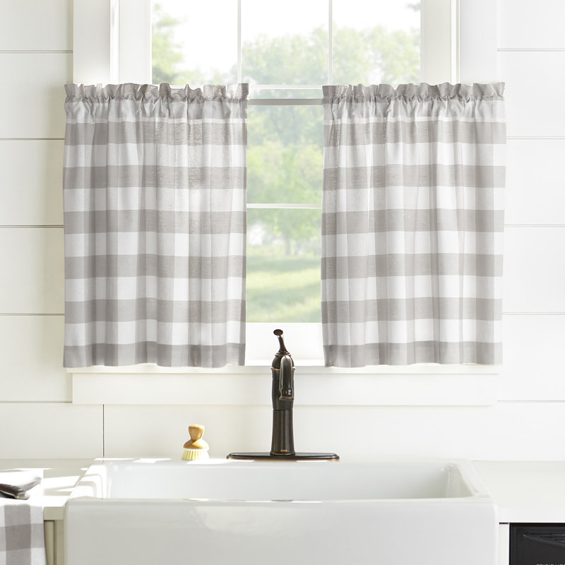 Skookum Cotton Striped Tailored Cafe Curtain, 30" W x 24" L, Gray/White