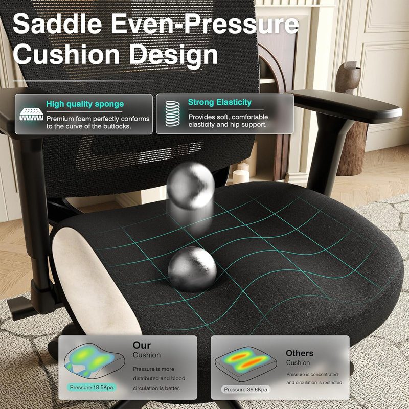 Ergonomic Mesh Home Office Chair (T96C) - 4D Armrests, Adjustable Lumbar Support & Sponge Cushion (Rolling Swivel Computer Desk Chair For Long Hours)