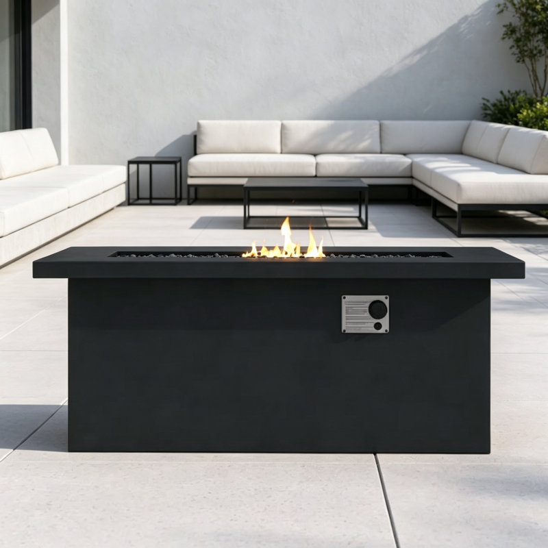 24'' H Concrete Dual Fuel Propane & Natural Gas Convertible Outdoor Fire Pit Table, Weather Resistant Patio Fire Table  for Backyard Deck Garden