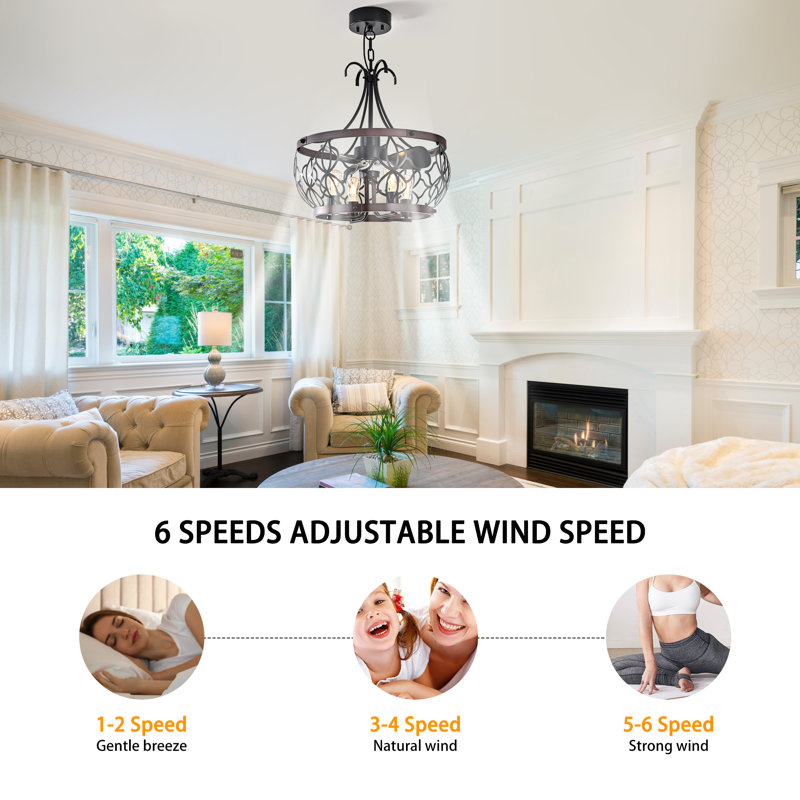 20'' Black Caged Farmhouse Ceiling Fan With Light Kit And Remote Control
