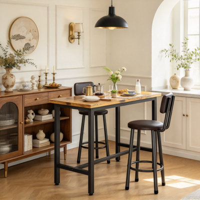 Ensemble de salle à manger industriel haut, table de pub compacte 3 pièces avec 2 tabourets confortables, 2 tailles et 4 options de couleurs pour le studio et le café
