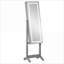 Armoire à bijoux FlowLuxe gris ardoise verrouillable sur pied avec lumière DEL, miroir pleine longueur, 4 rangements de rangement de bijoux à angles réglables