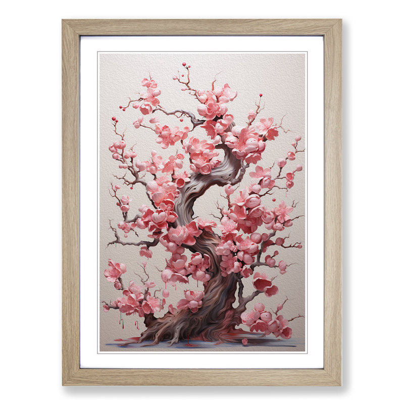 Cherry Blossom Tree Dadaism - Single Picture Frame Print on Wood, Oak Framed, 34cm H x 25cm W x 2cm D