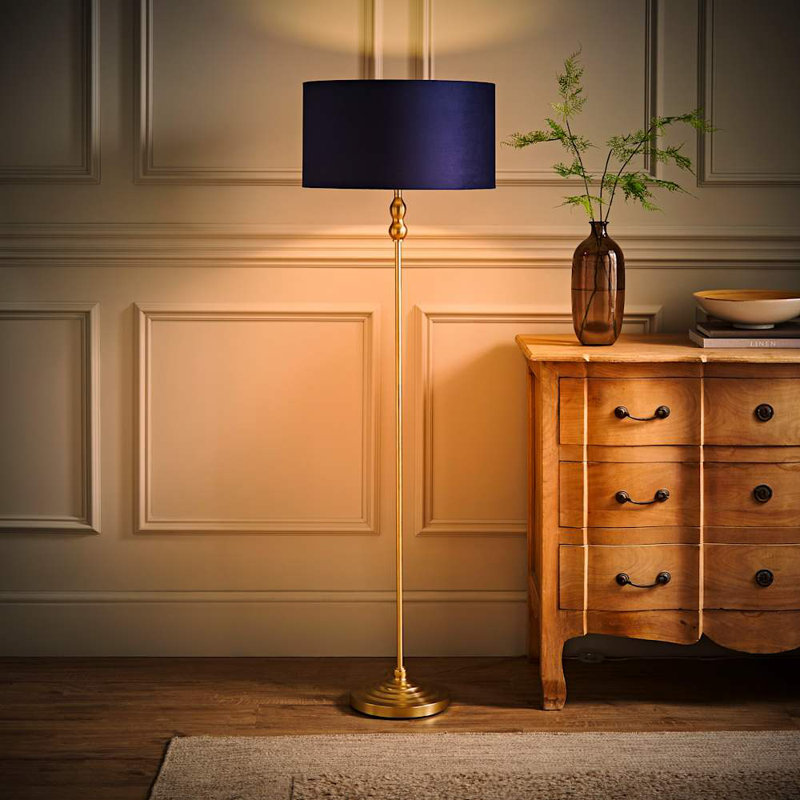 Reselva 151cm Traditional Floor Lamp, Gold, Dark Navy Blue