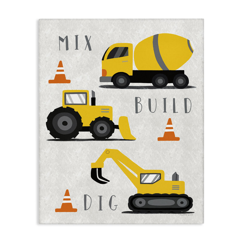 Toile Mix Build Dig Camions, conception par Elizabeth Tyndall, H 30 po x l 24 po