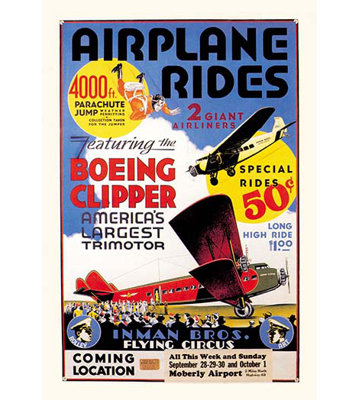 Inman avion : votre gang gars. affiche rétro de cirque volant