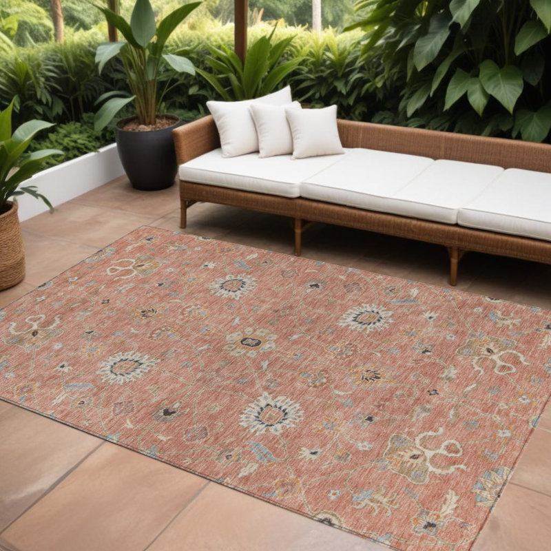 Tapis intérieur lavable floral 10 pi x 14 pi rose, gris et beige