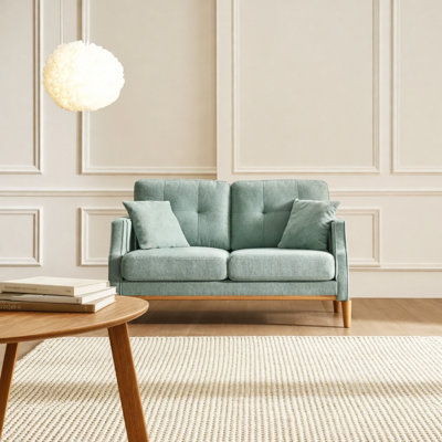 Canapé 2 places Loveseat pour espace de vie principal, chambre à coucher, bureau, tissu imperméable, port de charge USB, 2 coussins, pieds en bois