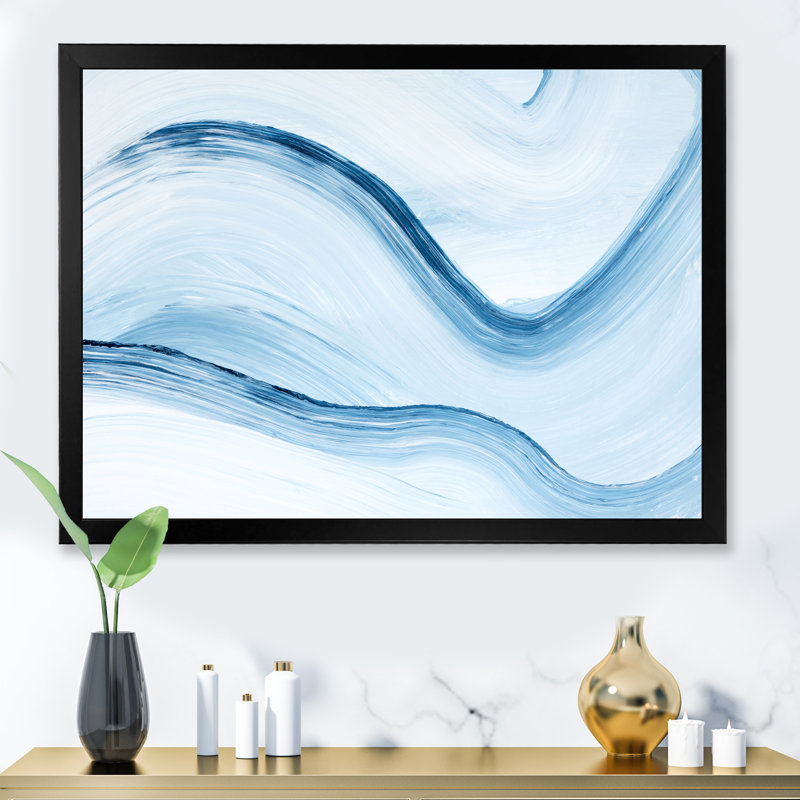 Art à l'encre liquide dans les tons de bleu clair III - peinture sur toile, H 12 po x l 20 po