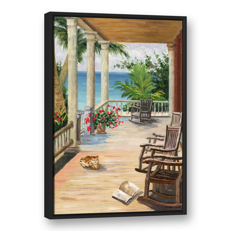 Porche assis sur toile, Cadre flottant noir, H 37,75 po x l 25,75 po x P 1,75 po