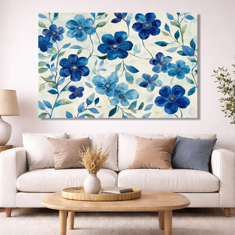 Art mural fleurs bleues sauvages, décor de toile de prairie, Freddie, H 40 po x l 60 po, Toile tendue