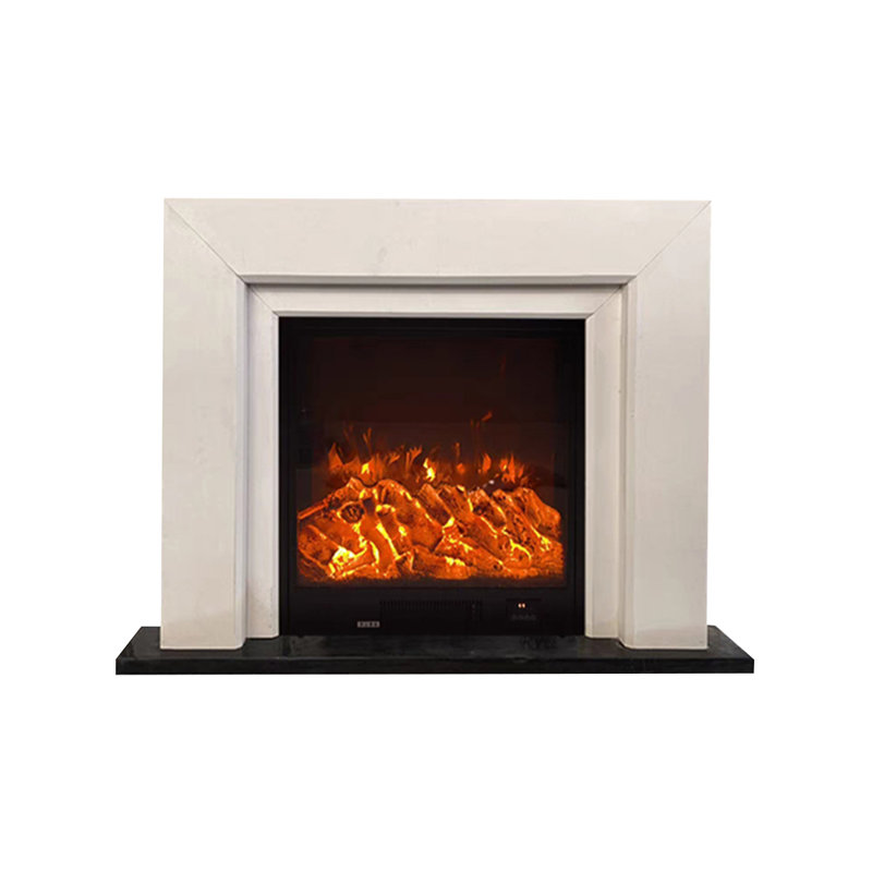 Cream white Solid Wood Freestanding Fireplace