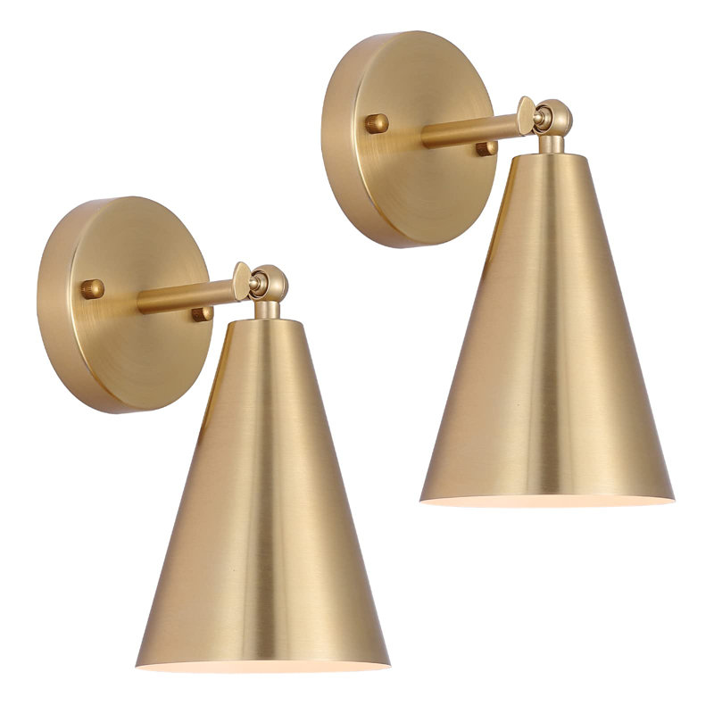 Wall Sconces Set of Two, Modern Sconces Light Fixtures Hardwired with Metal Shade, Gold