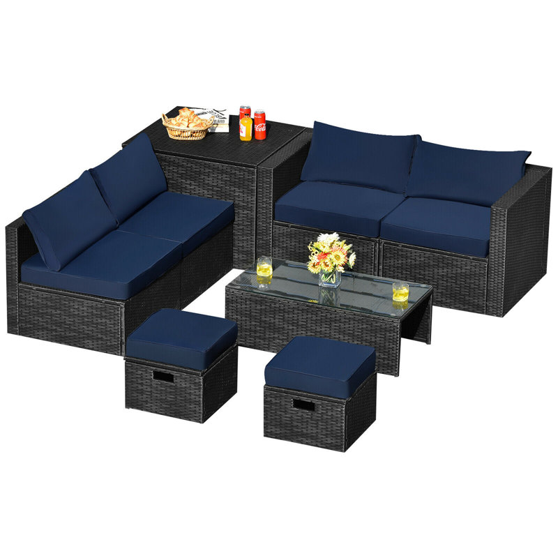Aleshka 6 - Person Patio Conversation Set with Cushions, Navy, Black