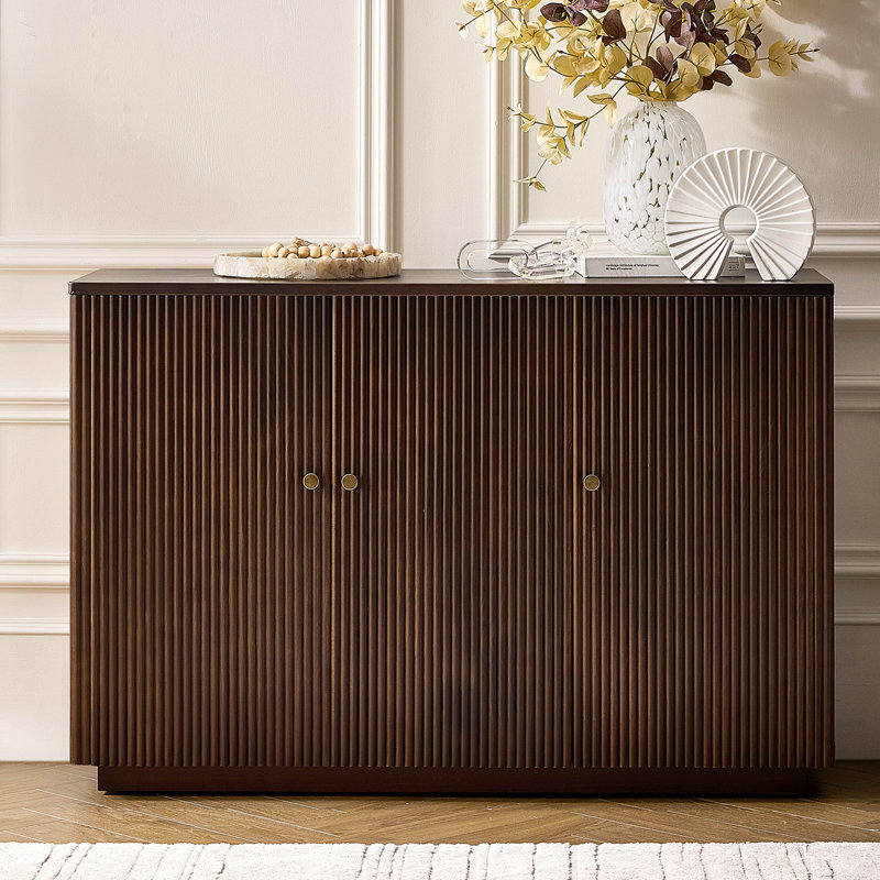 Martha Modern 48" Wide 3-Door Fluted Solid Wood Sideboard with Cable Management and Adjustable Shelves, Walnut