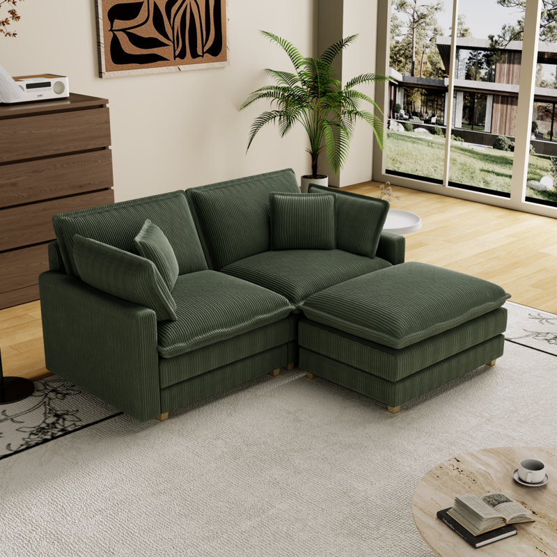 Modular Sectional Sofa,Deep Seat Couch   , 4 Pillow,  L-Shaped Sofa    Apartment,GREEN, 3, 35" H x 70.9" W x 36.6" D
